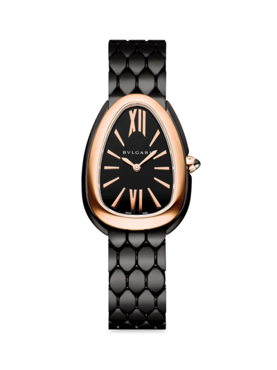 Bvlgari Women's Serpenti Seduttori Stainless Steel & 18k Rose Gold Bracelet Watch In Black