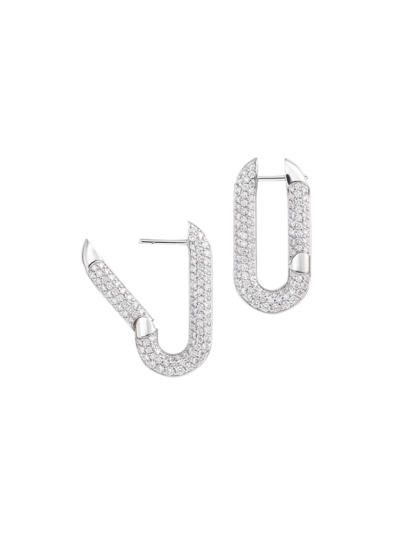 Vhernier Women's Mon Jeu 18k White Gold & Diamond Oval Hoop Earrings