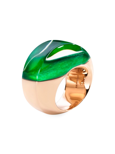 Vhernier Women's Aladino 18k Rose Gold, Rock Crystal, & Gemstone Ring In Jade