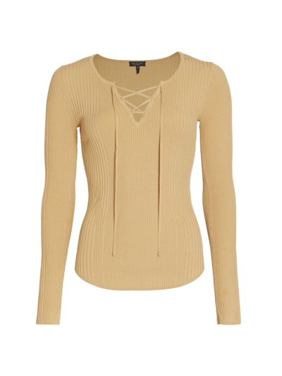 Rag & Bone Carrie Ribbed Lace-up Sweater In Khaki
