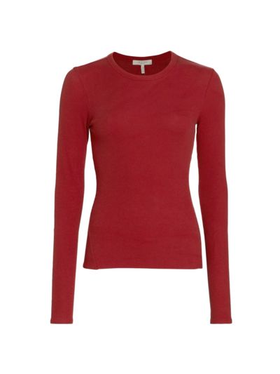 Rag & Bone Essential Ribbed Long Sleeve Top In Burgundy