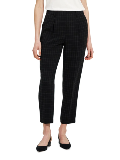 Theory Checkered Pleated Crop Trousers In Black Multi