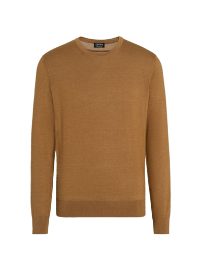 Zegna Men's Cashmere-silk Casheta Light Crewneck Sweater In Brown
