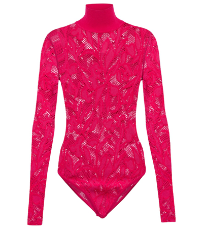 Alaïa Women's Lace Turtleneck Bodysuit In Pink