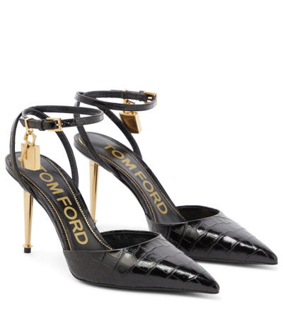 Tom Ford Padlock Croc-effect Leather Pumps In Black