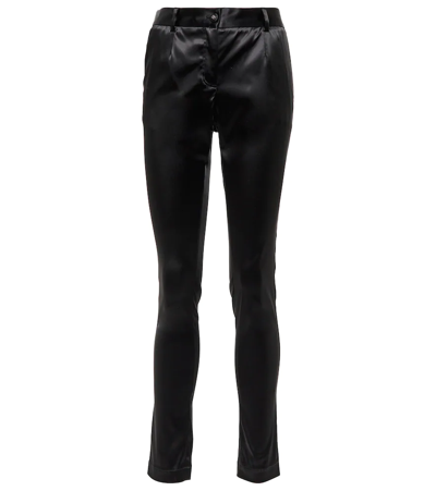 Dolce & Gabbana Satin High-waisted Trousers In Nero