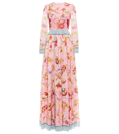 Dolce & Gabbana Long Bread-print Chiffon Dress In Multicolor