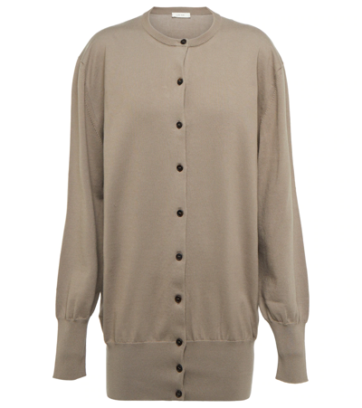 The Row ‘poulos' Cotton Round Neck Button-up Long Cardigan In Neutral