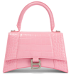 Balenciaga Hourglass Crocodile-embossed Small Handbag In Sweet Pink