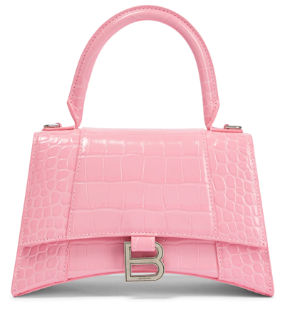 Balenciaga Hourglass Croc-effect Leather Crossbody Bag In Sweet Pink