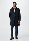 Mango Man Wool Funnel Neck Coat Navy