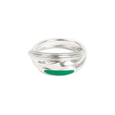 Bottega Veneta Silver Enamel Ring In Green