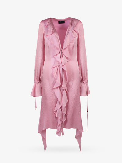 Blumarine Silk Blend Shirt Dress With Rouches In Pink