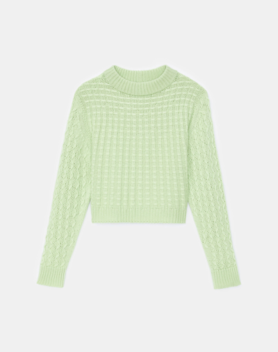 Lafayette 148 Cashmere Textured Stitch Ribbed-trim Sweater In Green