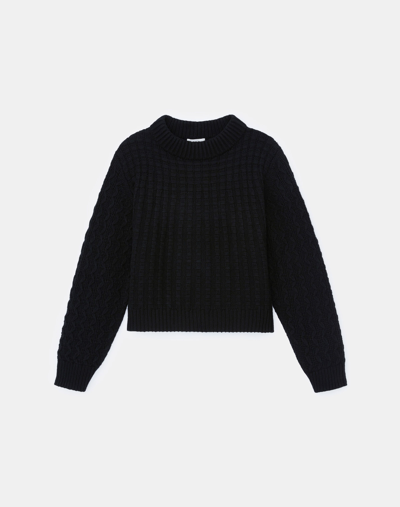 Lafayette 148 Cashmere Textured Stitch Ribbed-trim Sweater In Black