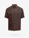 Fendi Men Silk Shirt With All-over Ff Logo In Brown