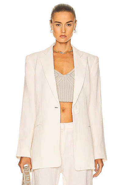 St Agni Women's Single-breasted Linen-blend Blazer In White,black