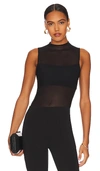 Alice And Olivia Nichol High Neck Sleeveless Mesh Bodysuit In Black