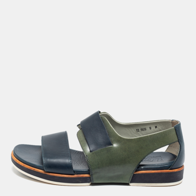Pre-owned Salvatore Ferragamo Blue/green Leather Strap Sandals Size 43