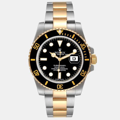 Pre-owned Rolex Black 18k Yellow Gold And Stainless Steel Submariner 116613 Automatic Men's Wristwatch 40 Mm