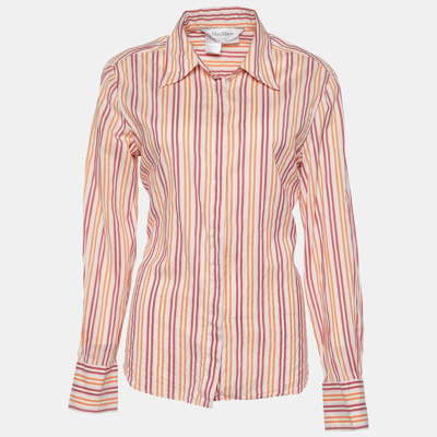 Pre-owned Max Mara Multicolor Striped Cotton & Silk Button Front Shirt M