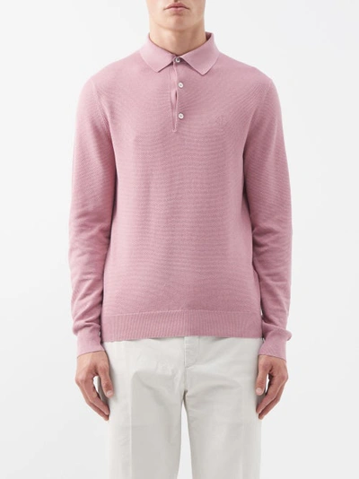 Ralph Lauren Purple Label Embroidered-logo Long-sleeve Polo Shirt In Pink