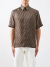 Fendi Logo-print Silk Oversized Shirt In Brown