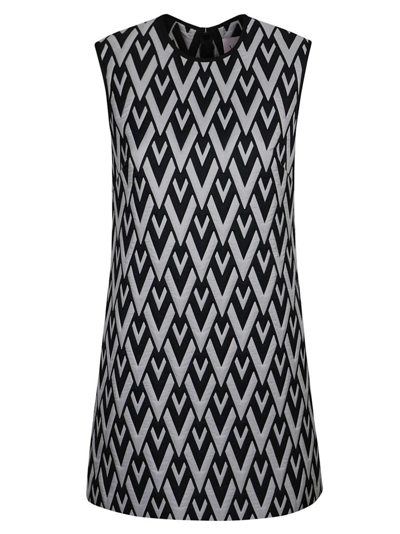 Valentino Vv Jacquard Mini Dress In Black
