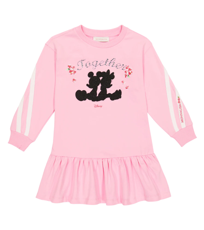 Monnalisa Kids' X Disney Embellished Jersey Dress In Rosa Cipria