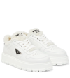 Prada Leather Shearling Lug-sole Sneakers In Bianco