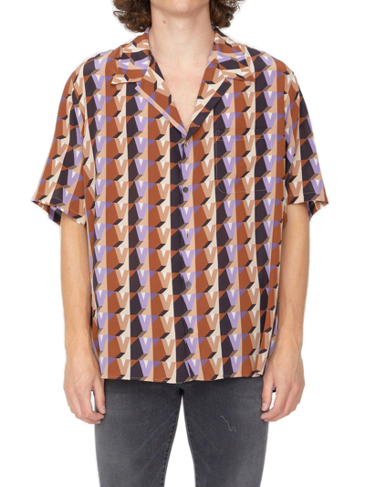 Valentino All-over Printed Short-sleeved Shirt In Brown