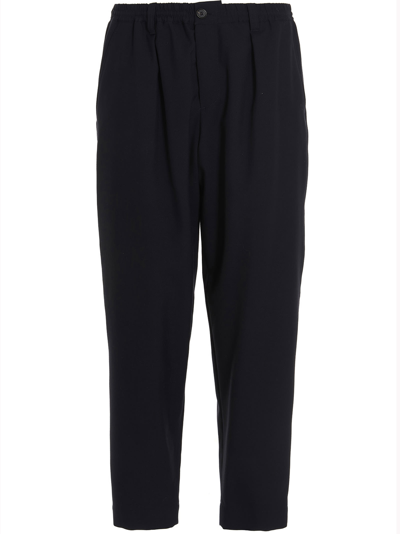Marni Elasticated-waist Cotton Cropped-leg Trousers In Blue