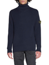Stone Island Crew-neck Wool Blend Sweater With Logo Patch In Navy