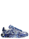 Dolce & Gabbana Majolica-print Calfskin Portofino Sneakers In Blue
