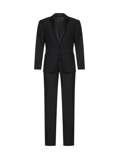 Dolce & Gabbana Blue Velvet Cotton Slim Fit Smoking Suit In Nero