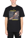 Off-white Off White Mans Black Cotton T-shirt With Arrow Caravaggio Print In Nero