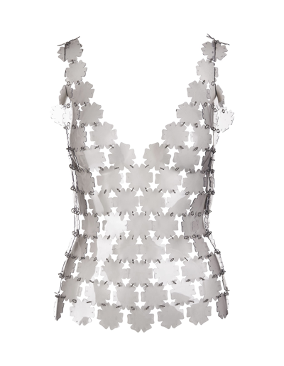Rabanne Sleeveless Top With Transparent Floral Discs In Argento