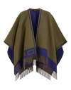 Etro Hood With Double Face Logo In Wool And Cashmere Blend Green And Blue Woman In Verde