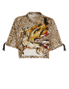 ETRO WOMAN CROP ANIMALIER T-SHIRT WITH PEGASUS AND ETRO CUBE LOGO