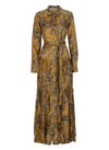 Golden Goose Journey Dress Dalma Notebook Print Fluid Viscose In Golden Brown/insignia Blue