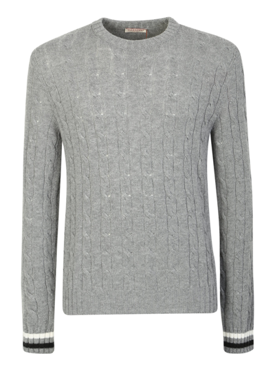 Valentino Cable Sweater Made Of Soft Virgin Wool In Grey