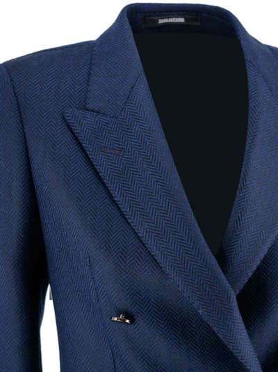 Tagliatore Parigi Chevron-knit Double-breasted Blazer In Navy