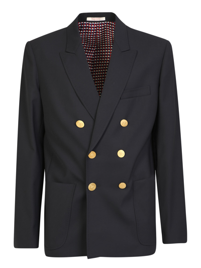 Valentino Double-breasted Wool-blend Fresco Jacket In Navy