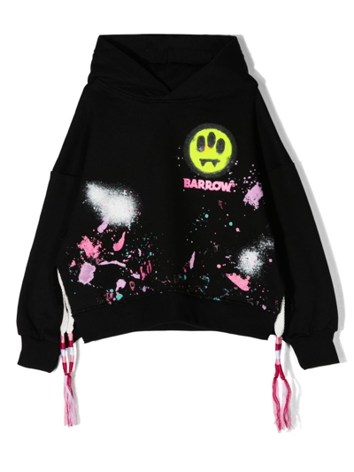 Barrow Kids Black Hoodie With Color Spots And Front And Back Logo Print In Nero