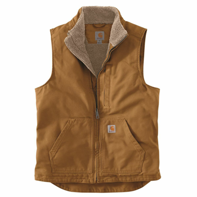 Pre-owned Carhartt Weste Washed Duck Lined Mock Neck Waistcoat ® Brown