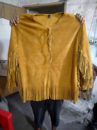 Pre-owned Noora Men's Native American Mountain Lambskin Brown Suede Leather War Shirt
