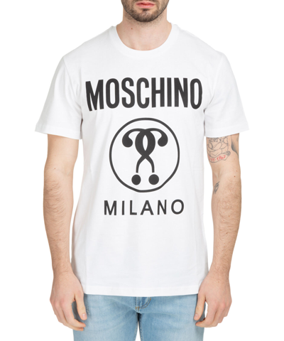 Pre-owned Moschino T-shirt Men Double Question Mark 222zra070370411001 White Round Collar