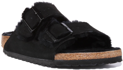 Pre-owned Birkenstock Arizona Shearl Unisex 2 Strap Sandals In Black Size 3 - 8 Narrow Fit