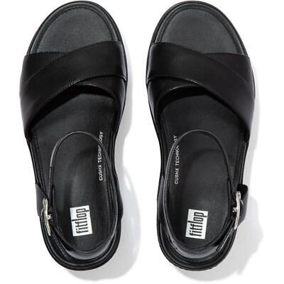 Pre-owned Fitflop Fit Flop Pilar Leather Platform Sandals All Black