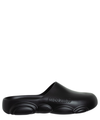 Pre-owned Moschino Sandals Men Mb10903g0fg29000 Black Logo Detail Rubber Slippers Shoes